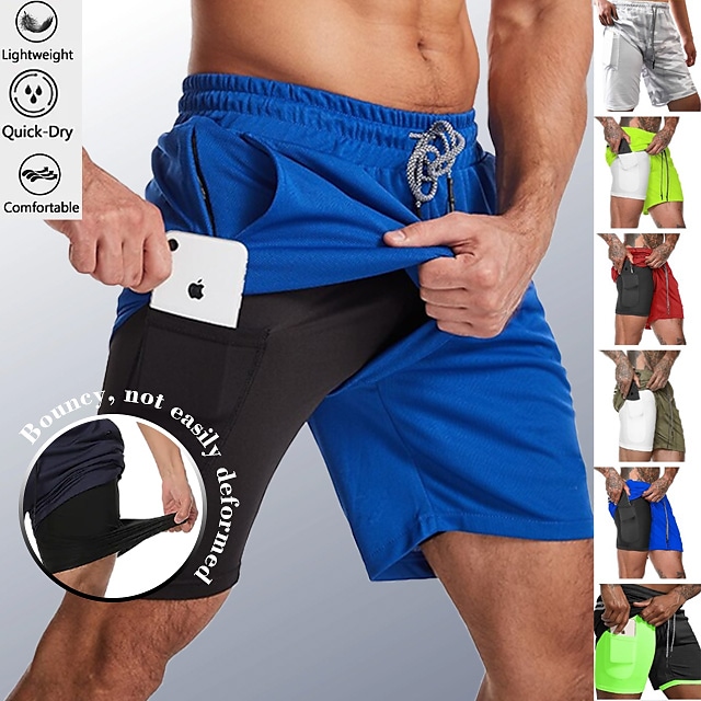 Men's Running Gym Drawstring Side Pockets Shorts Athletic Breathable Soft Quick Dry Yoga Fitness Running Sportswear 