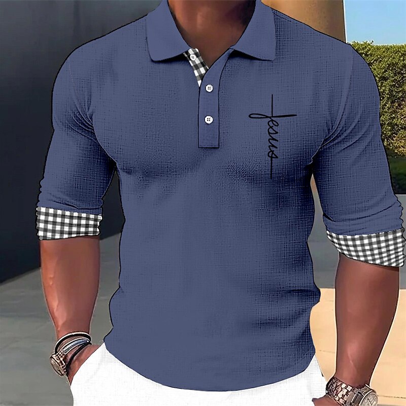 Men's Polo Shirt Golf Shirt Plaid / Check Graphic Prints Cross Turndown Outdoor Street Long Sleeve Print Fashion Soft Top