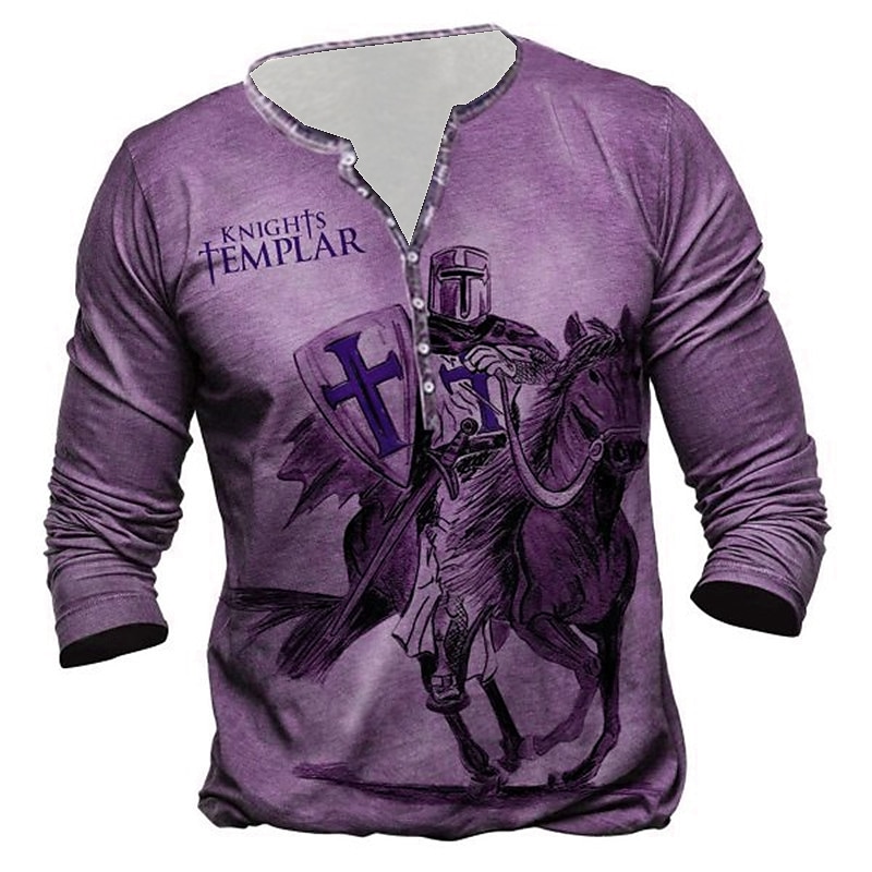 Men's Henley Shirt Tee T shirt Tee 3D Print Graphic Soldier Plus Size Henley Daily Sports Button-Down Print Long Sleeve Tops Designer Basic Classic Comfortable Green Blue Gray