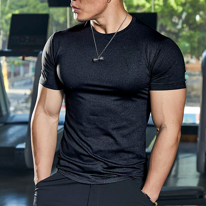 Men's Workout Running Shirt Short Sleeve Athletic Breathable Moisture Wicking Soft Fitness Gym Workout Solid Colored Sportswear 