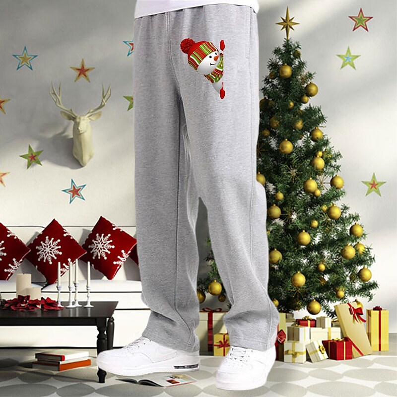 Men's Casual Elastic Waist Snowmen Print Christmas Sweatpant