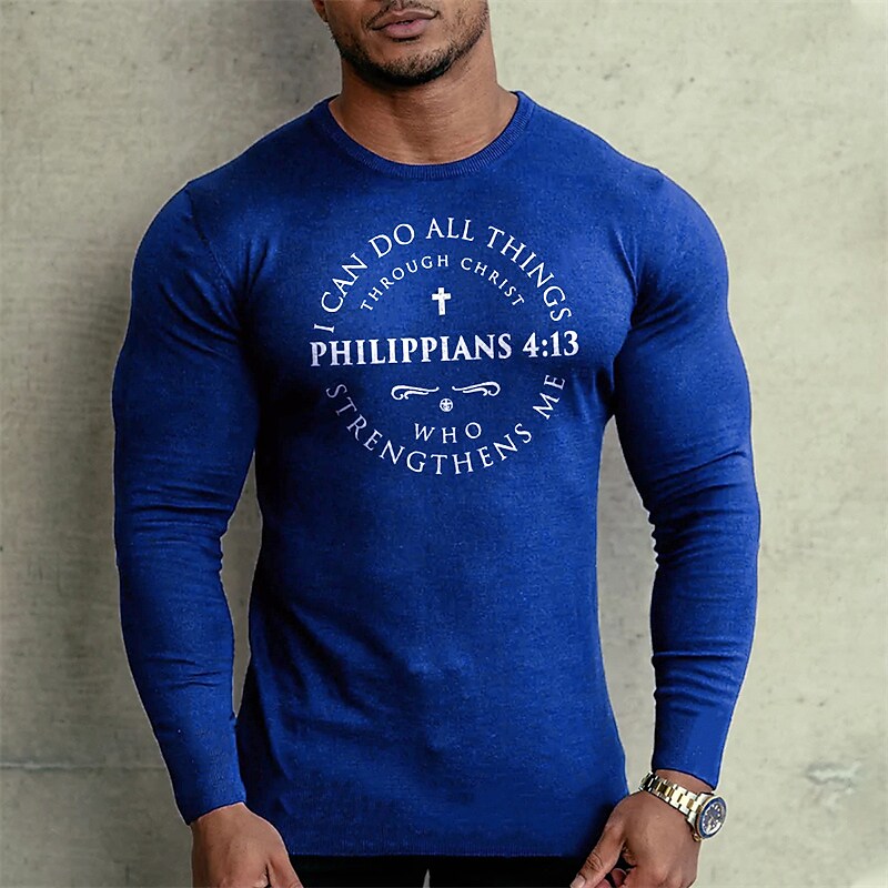Men's Graphic Letter Crew Neck Long Sleeve Casual Sport Muscle Shirt