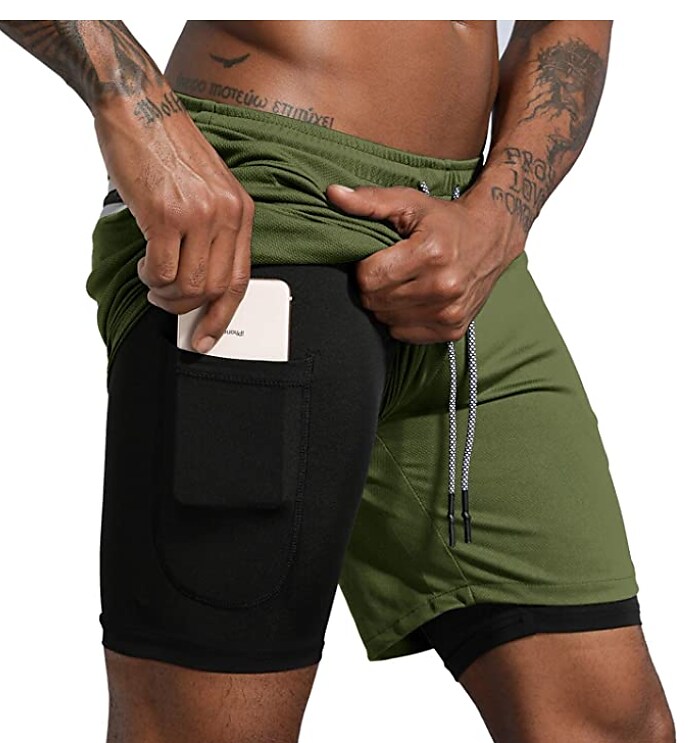 Men's Running Gym Drawstring Side Pockets Shorts Athletic Breathable Soft Quick Dry Yoga Fitness Running Sportswear 