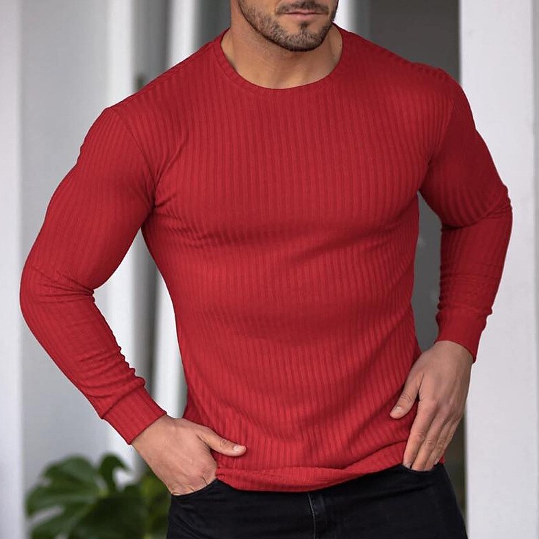 Men's Casual  Solid Color Round Neck Long Sleeve Shirt