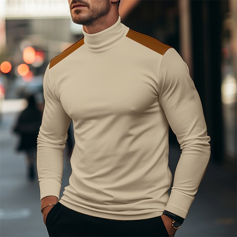 Men's T shirt Tee Tee Top Color Block Standing Collar Street Vacation Long Sleeve Clothing Apparel Fashion Designer Basic Top
