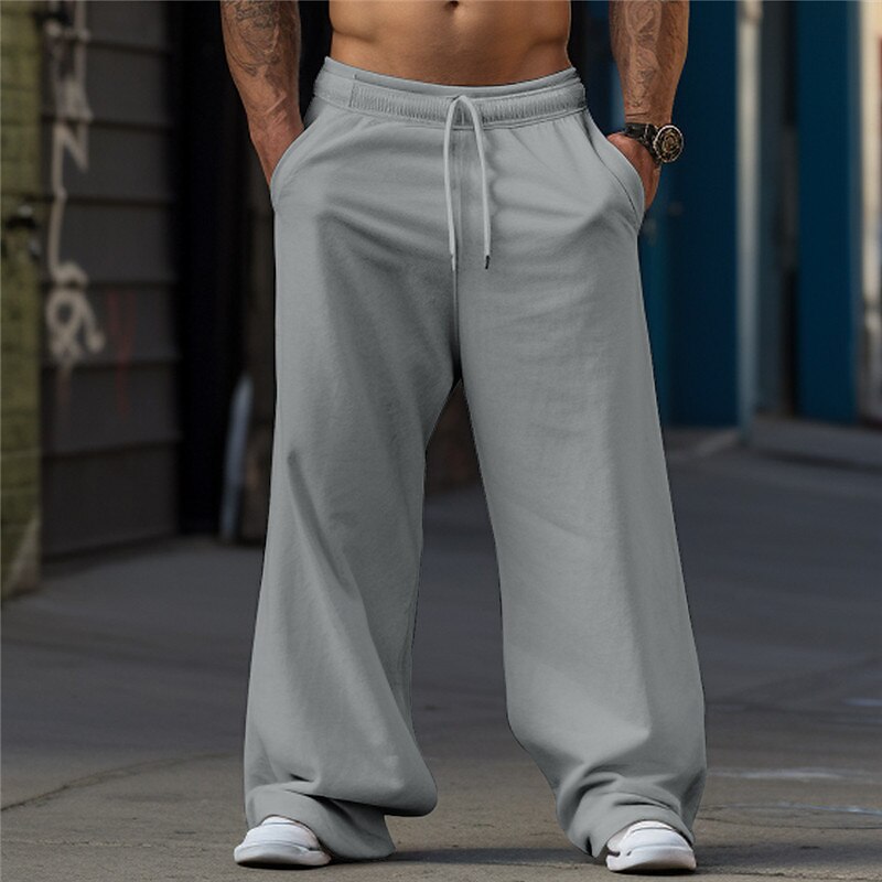 Men's Sweatpants Trousers Drawstring Elastic Waist Wide Leg Plain Comfort Breathable Casual Daily Holiday Sports Fashion Joggers 