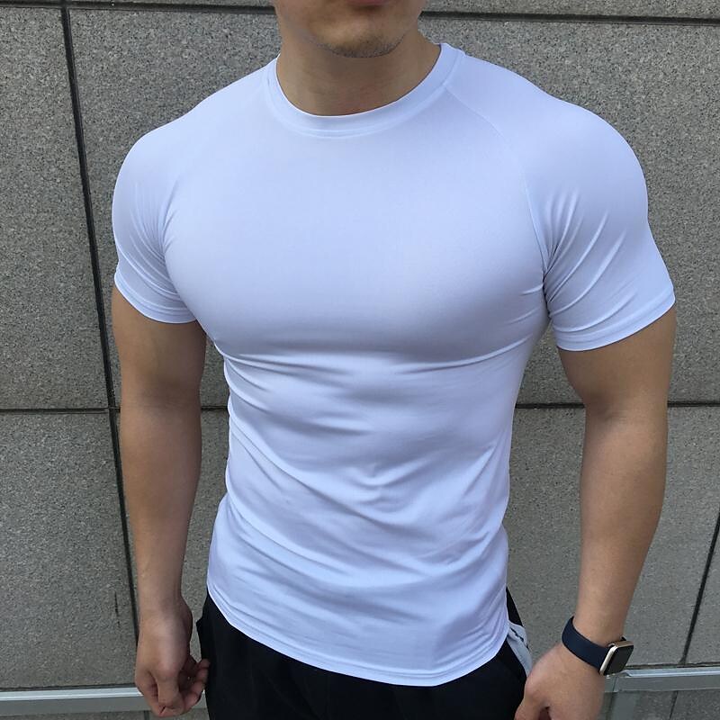 Men's Running Short Sleeve Athletic Breathable Soft Sweat wicking Fitness Running Jogging Solid Colored Sportswear 