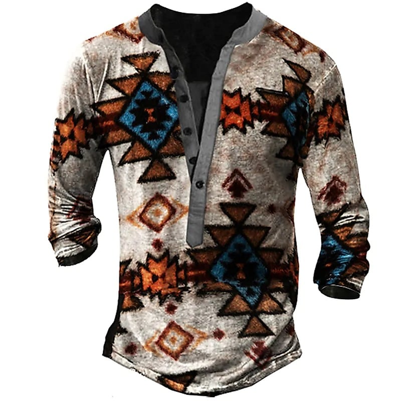 Men's Henley Shirt Graphic Geometry Henley Top