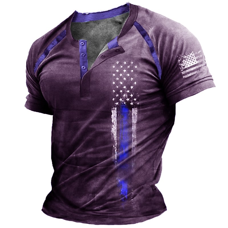 Men's  Henley Shirt Graphic National Flag Brown 3D Print Street Casual Short Sleeve Top