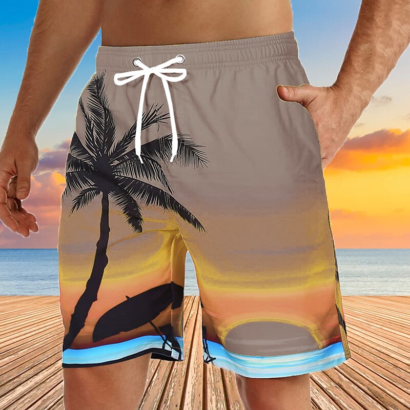 Men's Board Swim Trunks Bermuda shorts Beach  Drawstring Elastic Waist 3D Print Graphic Plants Breathable Soft Casual Shorts