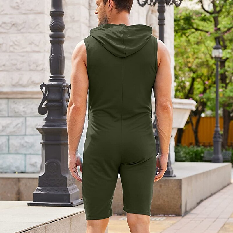 Men's Shorts Jumpsuit Zipper Pocket Drawstring Solid Color Comfort Short Daily Going out Streetwear Stylish Casual Jumpsuit