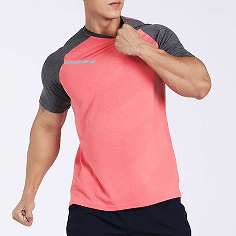 Men's Running Short Sleeve Tee Tshirt Athletic Reflective Breathable Moisture Wicking Gym Workout Running Active Training Sportswear 