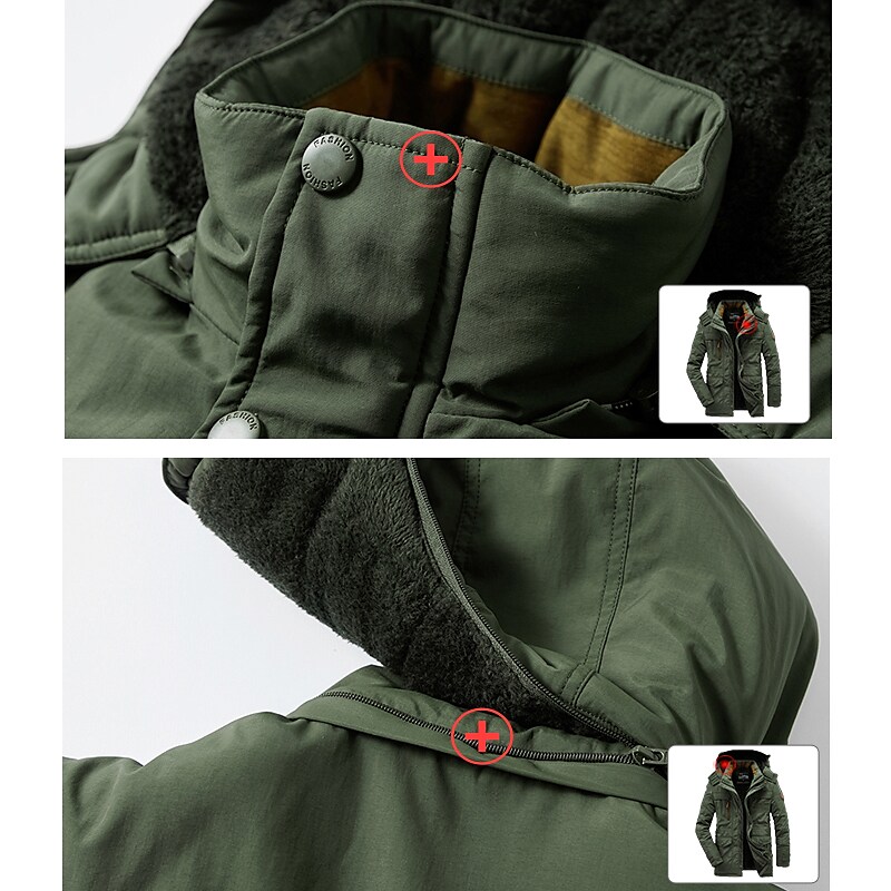 Men's Hiking Fleece Thick Warm Hooded Windbreaker Outdoor Jacket  