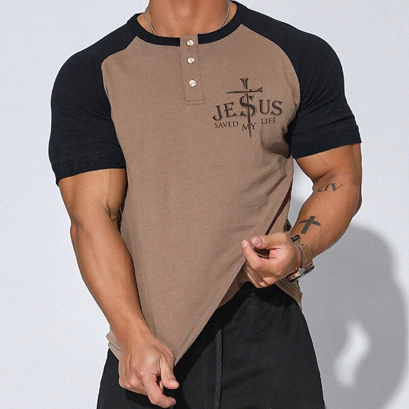Men's Outdoor Street Casual Fashion Comfortable Breathable Print Short Sleeve Henley Shirt