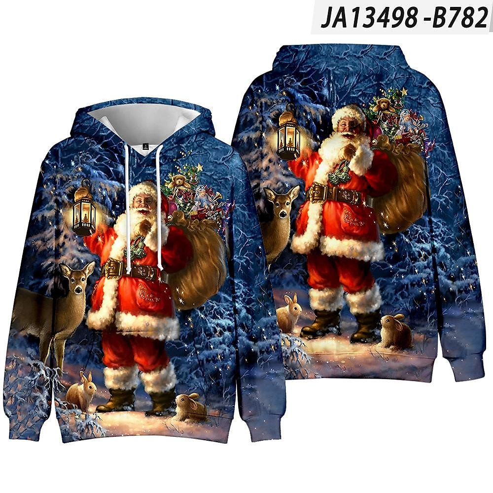 Men and Women's Christmas Print Long Sleeve Hooded Sweatshirt