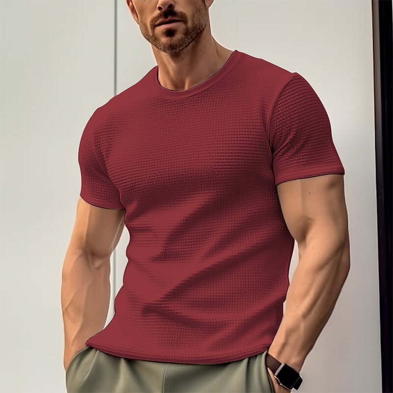 Men's T shirt Tee Waffle Shirt Tee Top Plain Crew Neck Street Vacation Short Sleeves Clothing Apparel Fashion Designer Basic Top