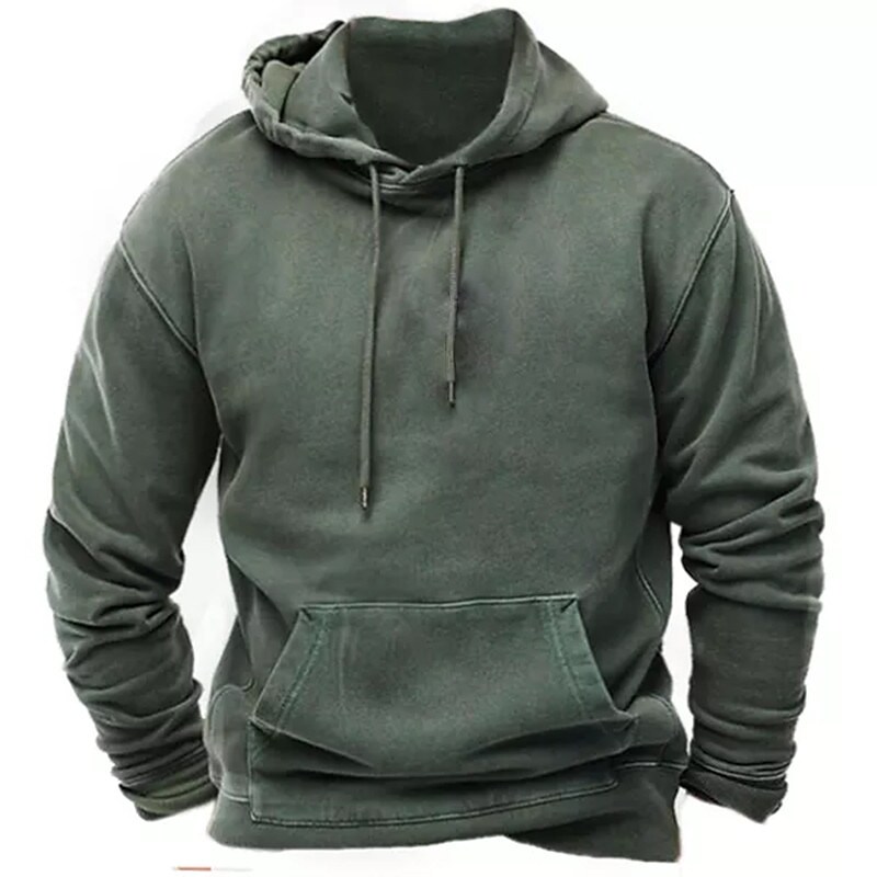 Men's Casual Solid Color Hooded Front Pocket Long Sleeve Sweatshirt