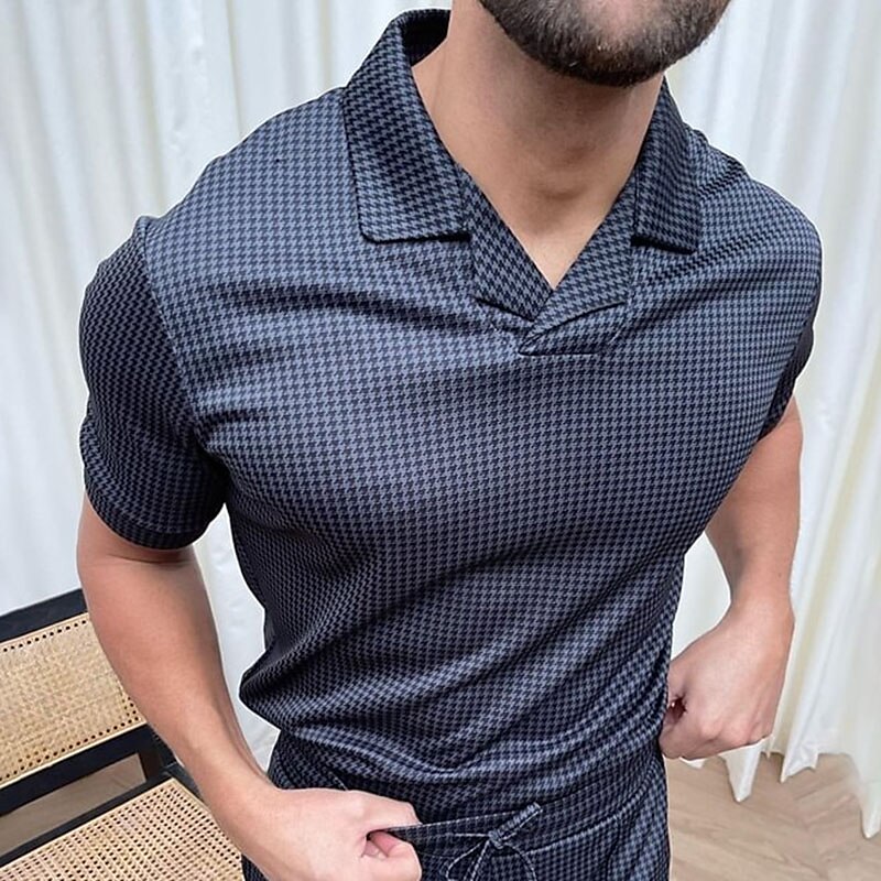 Men's Golf Shirt Outdoor Casual Cuban Collar Lapel Short Sleeves Stylish Plain Plaid / Check Basic Polo Shirt