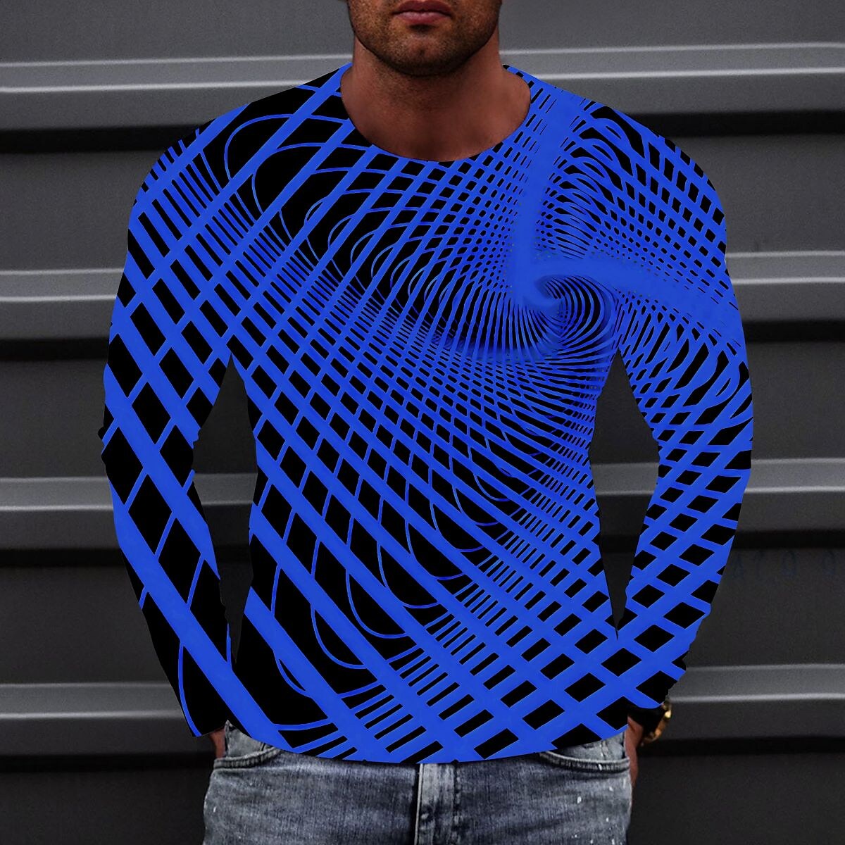 Men's T shirt Optical Illusion Graphic Prints Crew Neck 3D Print Long 