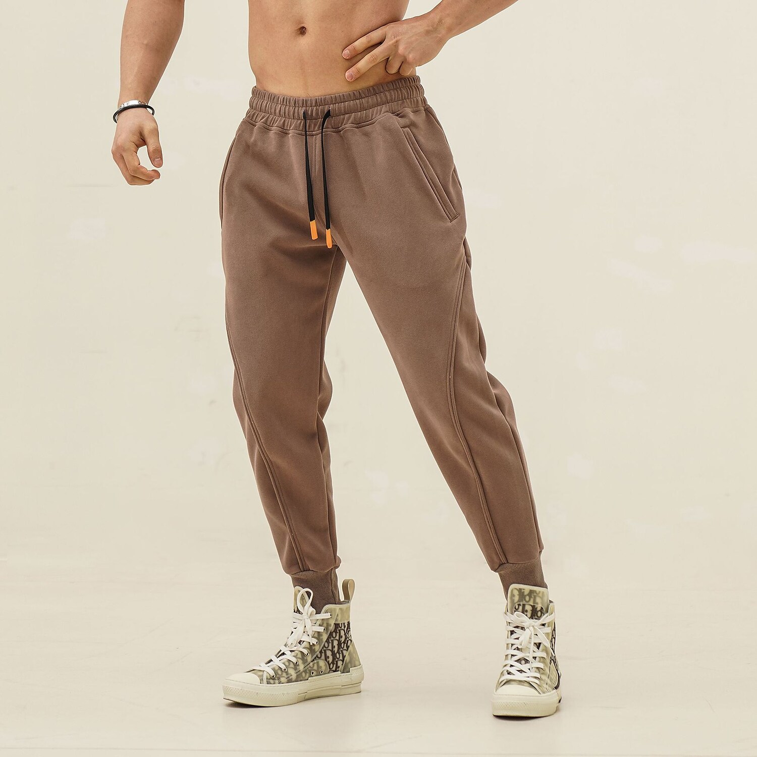 Men's Patchwork Beam Foot High Waist Bottoms Breathable Quick Dry Jogg