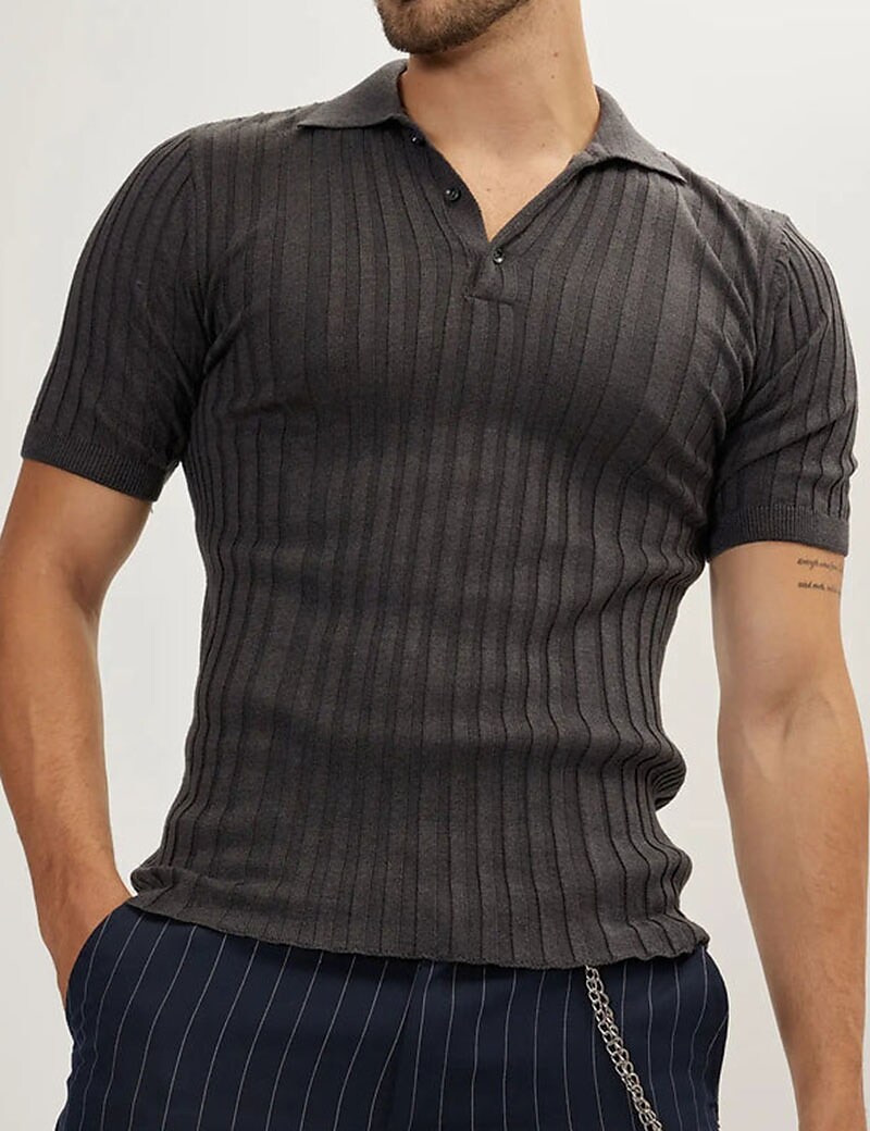 Men's T-shirt Top Plain Lapel Street Vacation Short Sleeve Basic Polo Shirt