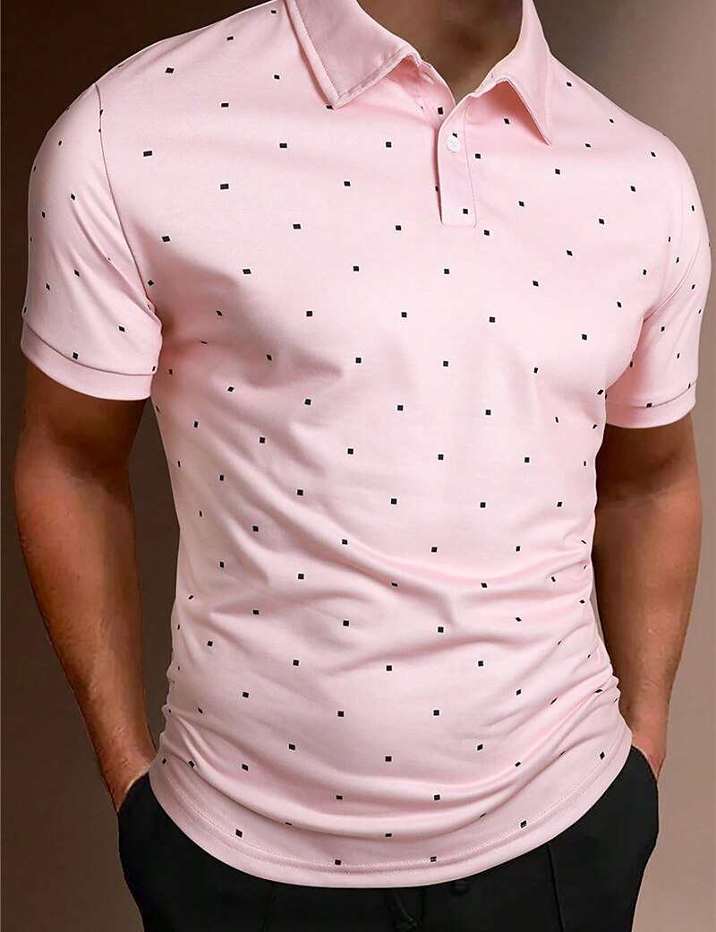 Men's Button Up Polos Golf Shirt Casual Sports Lapel Short Sleeve Fashion Basic Polka Dot Button Polos