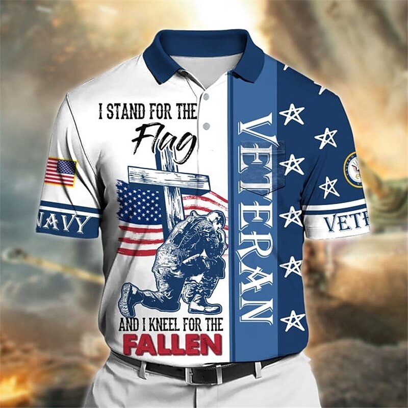 Men's Button Up Polo Shirt Golf Shirt Graphic Prints Cross American Flag Jesus Turndown Short Sleeves Polos 