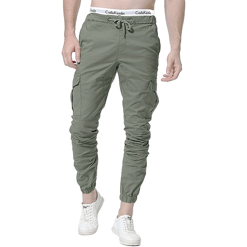 Men's Simple Cotton Blend Elastic Waist Solid Color Sweatpants