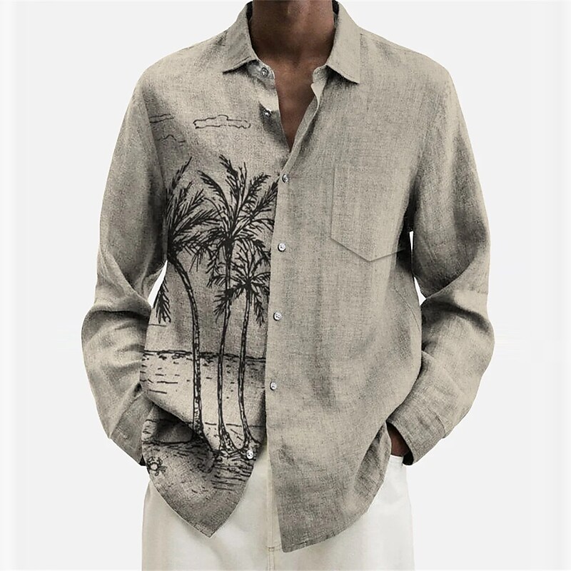Men's Outdoor Print Street Long Sleeve Button-Down Breathable Shirt