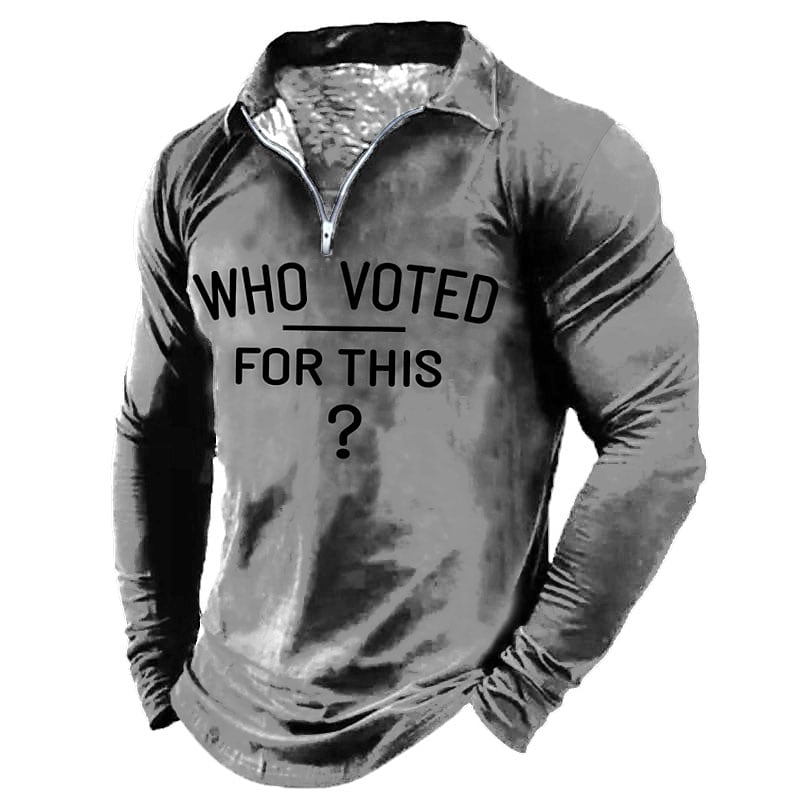 Men's Casual Solid Letter Print Lapel Long Sleeve Zipper Sweatshirt