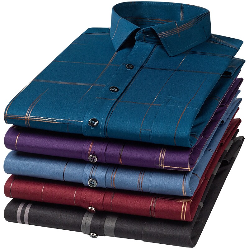 Men's Casual Office Print Lapel Long Sleeve Square Neck Button Shirt