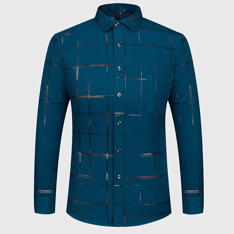 Men's Casual Office Print Lapel Long Sleeve Square Neck Button Shirt