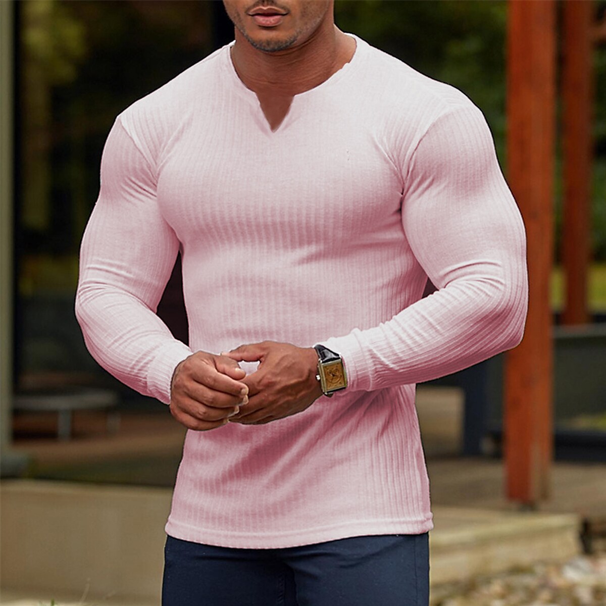Men's T shirt Tee Solid Color V Neck Long Sleeve  Casual Comfortable / Sports