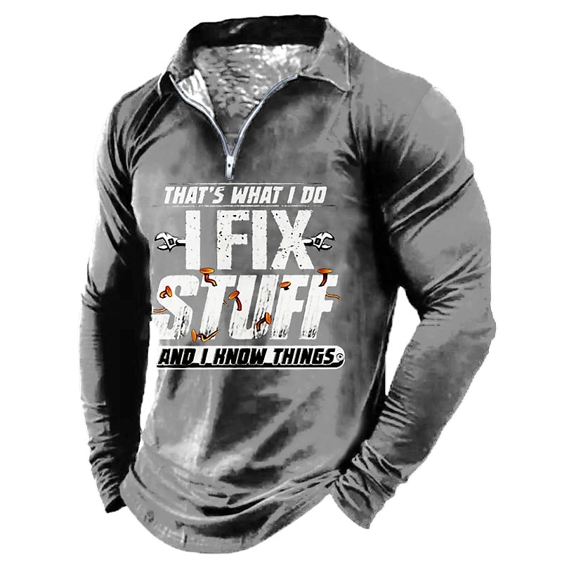 Men's Casual Letter Turndown Long Sleeve Zipper Print Sweatshirts