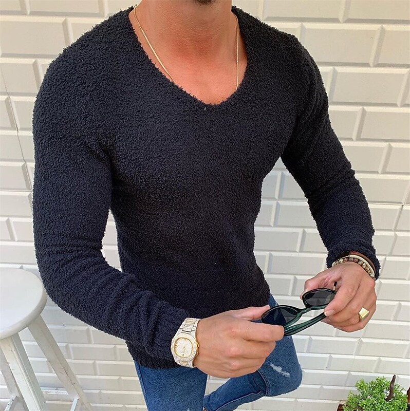 Men's Sweater Pullover Sweater jumper Ribbed Knit Cropped Knitted Solid Color V Neck Tops