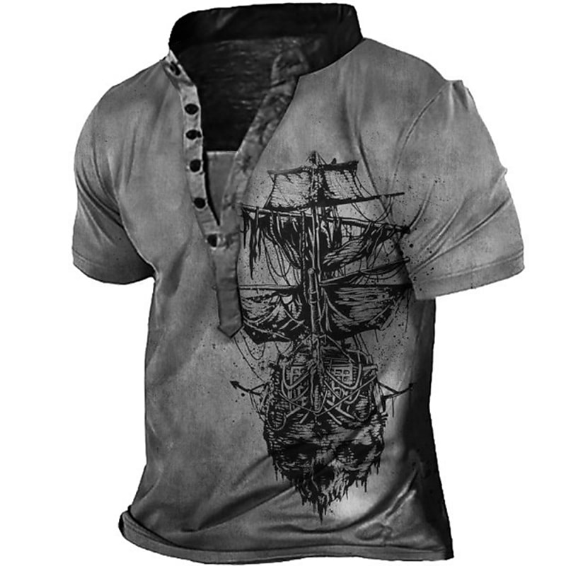 Men's Henley Shirt Tee T shirt Tee 3D Print Graphic Patterned Rudder Plus Size Henley Daily Sports Button-Down Print Short Sleeve Tops 