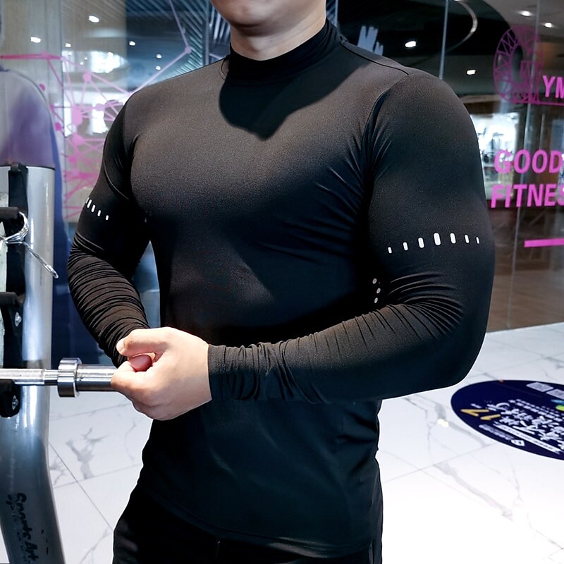 Men's Compression Shirt Running Shirt Long Sleeve Sweatshirt Athletic Spandex Breathable Quick Dry Moisture Wicking Gym Workout Running Active Training Sportswear Activewear Solid Colored fluorescent