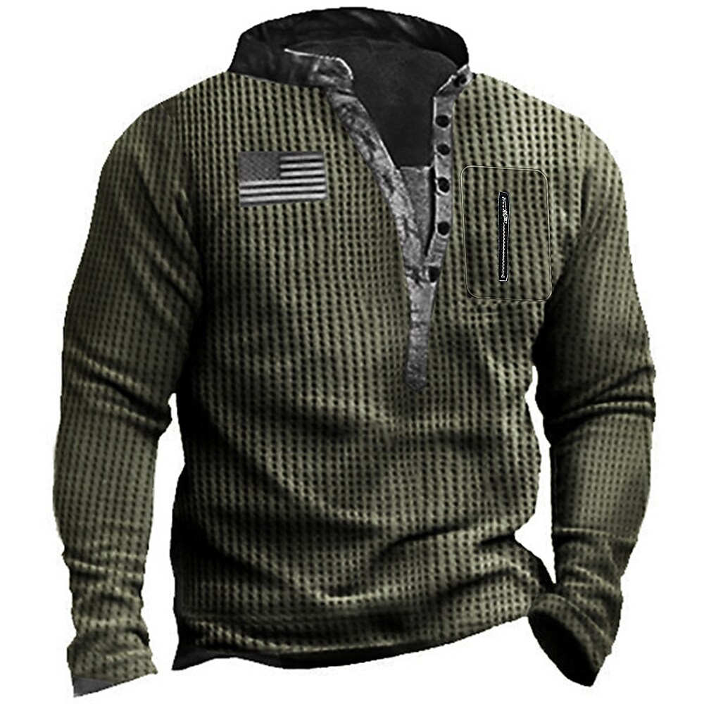 Men's Casual Stand Collar American Flag Houndstooth Sweatshirt