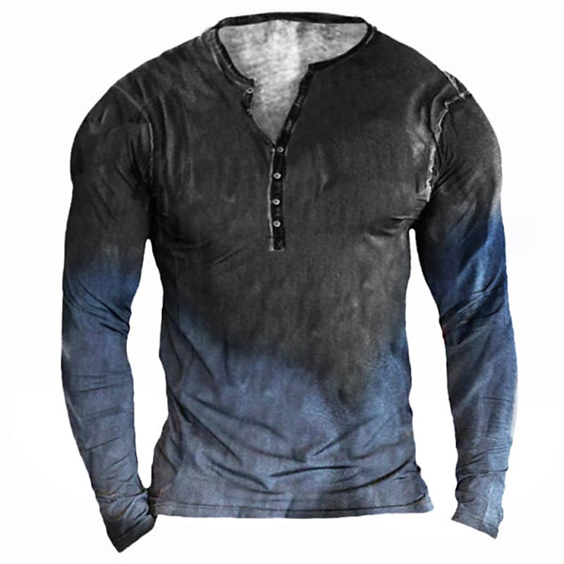 Men's Henley Shirt Gradient Henley Outdoor Casual Long Sleeve Button-Down Print 