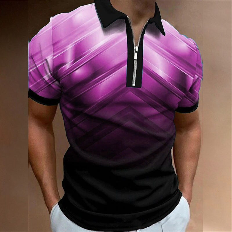 Men's Polo Shirt Golf Shirt Gradient Turndown 3D Print Street Daily Short Sleeve Zipper Fashion Casual Comfortable