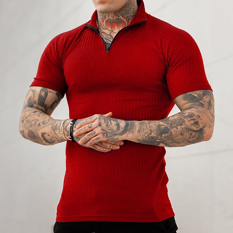 Men's Shirts T shirt Zip Half Tee Top Plain Standing Collar Outdoor Sport Short Sleeves Streetwear 