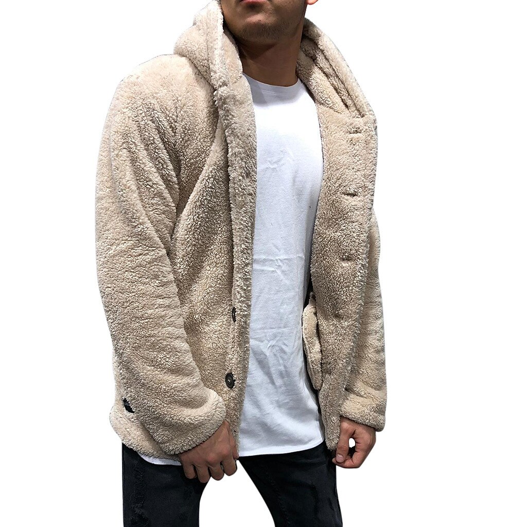 Men's Winter Sherpa jacket Warm Breathable Hoodie Sporty Casual Jacket Outerwear Solid Color Pocket