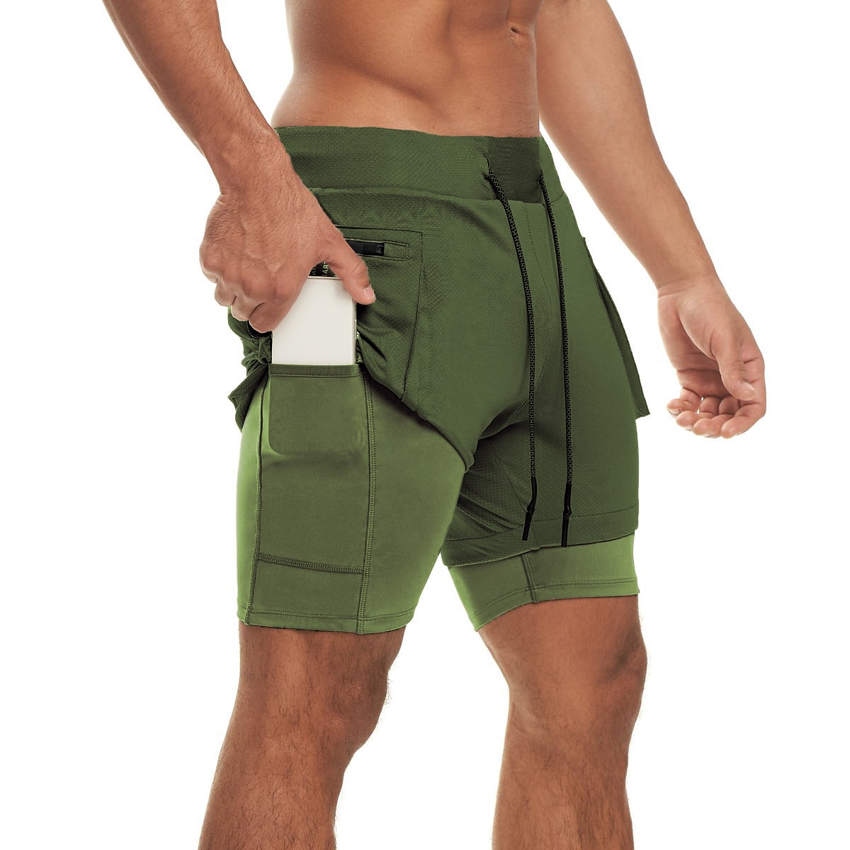 Men's Running Gym Shorts Drawstring 2 in 1 Shorts Athletic Breathable Soft Quick Dry Yoga Fitness Sportswear 