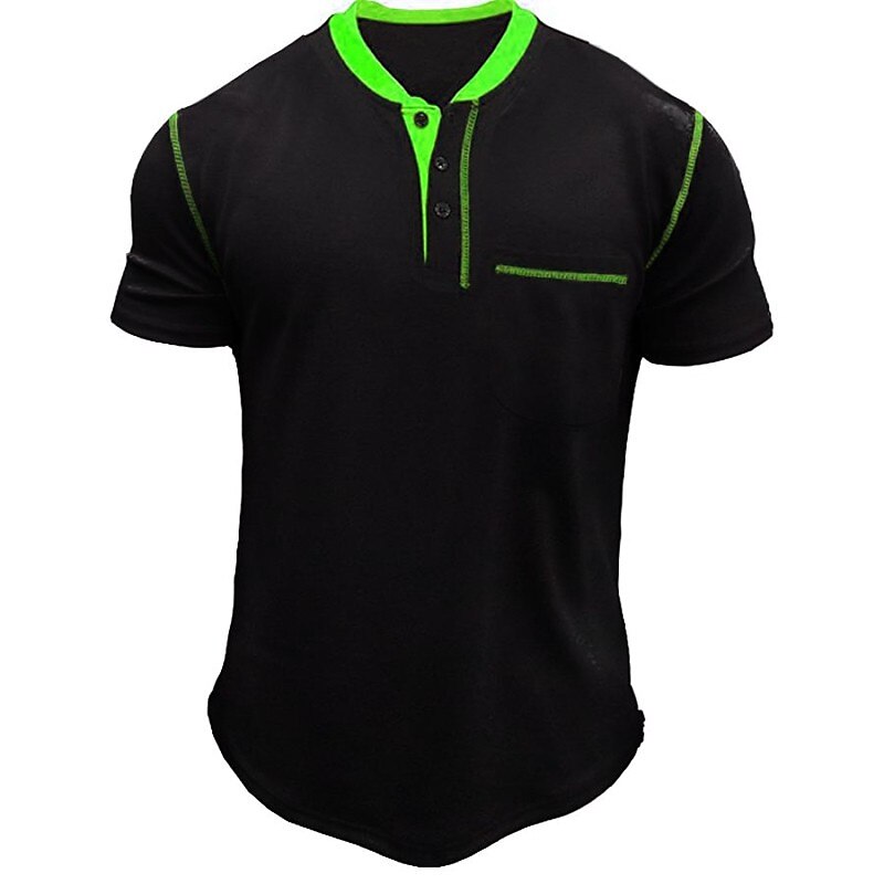 Men's T shirt Tee Henley Shirt Tee Top Color Block Henley Street Vacation Short Sleeves Fashion Designer Basic Top