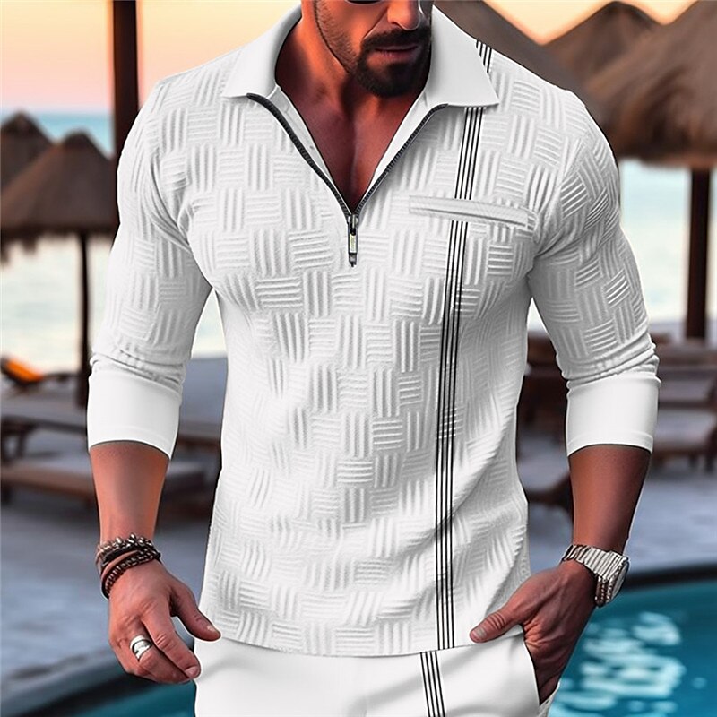 Men's Polo Shirt Quarter Zip Polo Work Daily Wear Lapel Long Sleeve Fashion Comfortable Color Block Zip Up  Polo Shirt