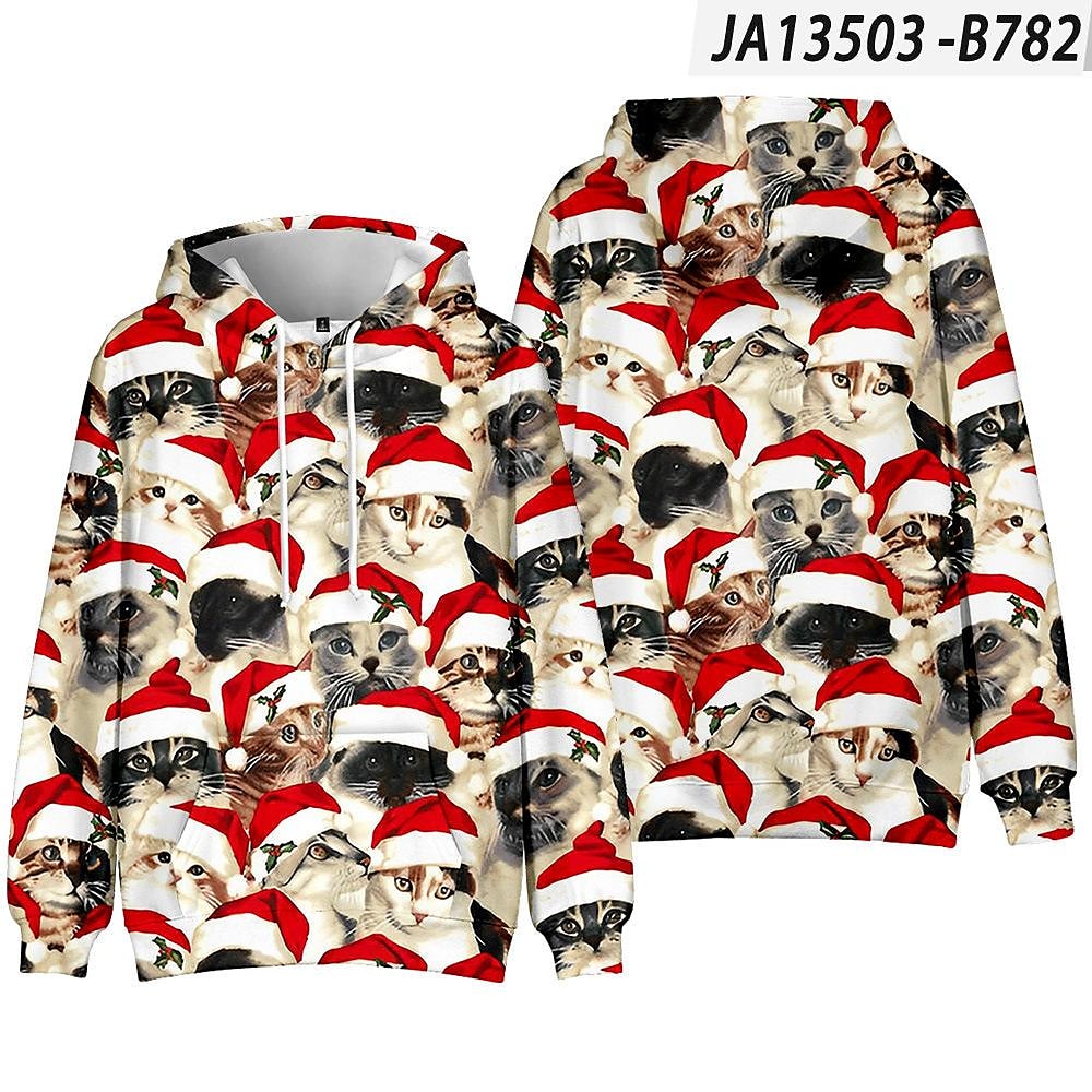 Men and Women's Christmas Print Long Sleeve Hooded Sweatshirt