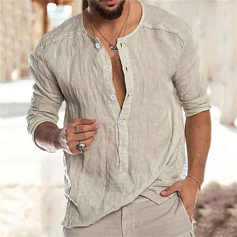 Men's Solid Color Collar Street Casual Button-Down Long Sleeve Tops