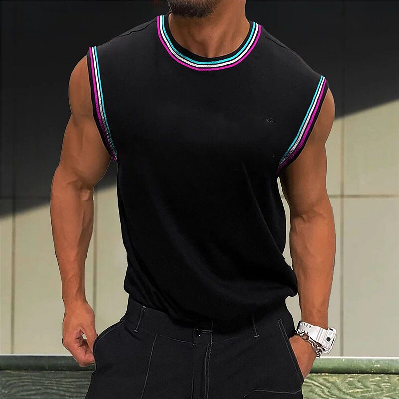 Men's Tank Top Undershirt Sleeveless Shirt Striped Crew Neck Outdoor Going out Sleeveless Fashion Muscle Vest Top