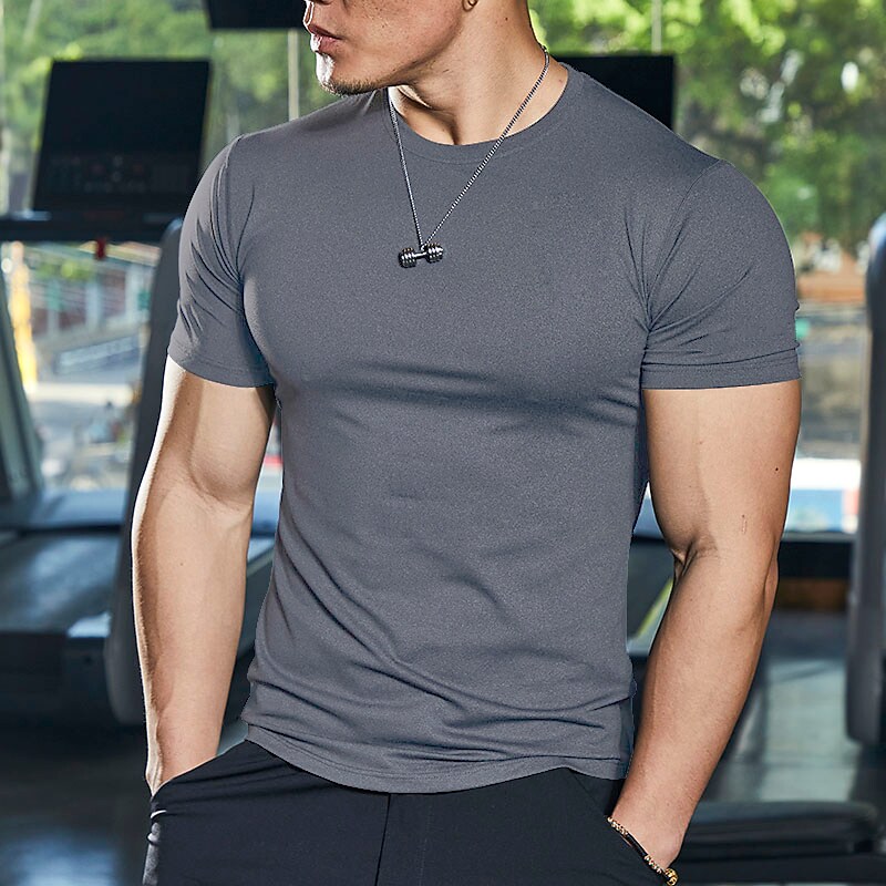 Men's Workout Running Shirt Short Sleeve Athletic Breathable Moisture Wicking Soft Fitness Gym Workout Solid Colored Sportswear 