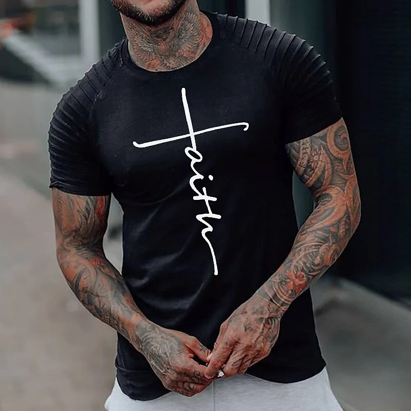 Men's T shirt Graphic Cool Shirt Letter Graphic Prints Crew Neck Hot Stamping Street Vacation Short Sleeves Ruched Print Top